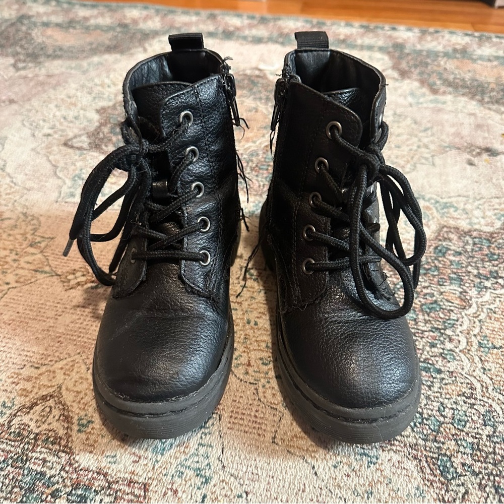 Black Faux Leather Kid Boots